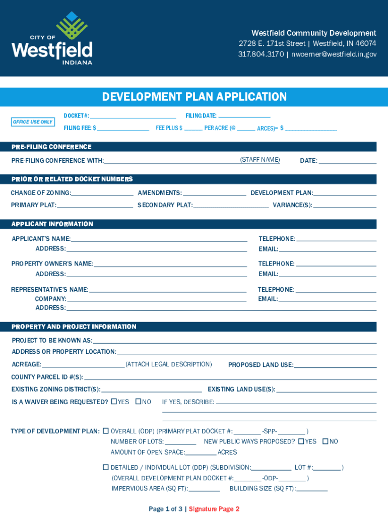 Indiana Development Plan Westfield  Form