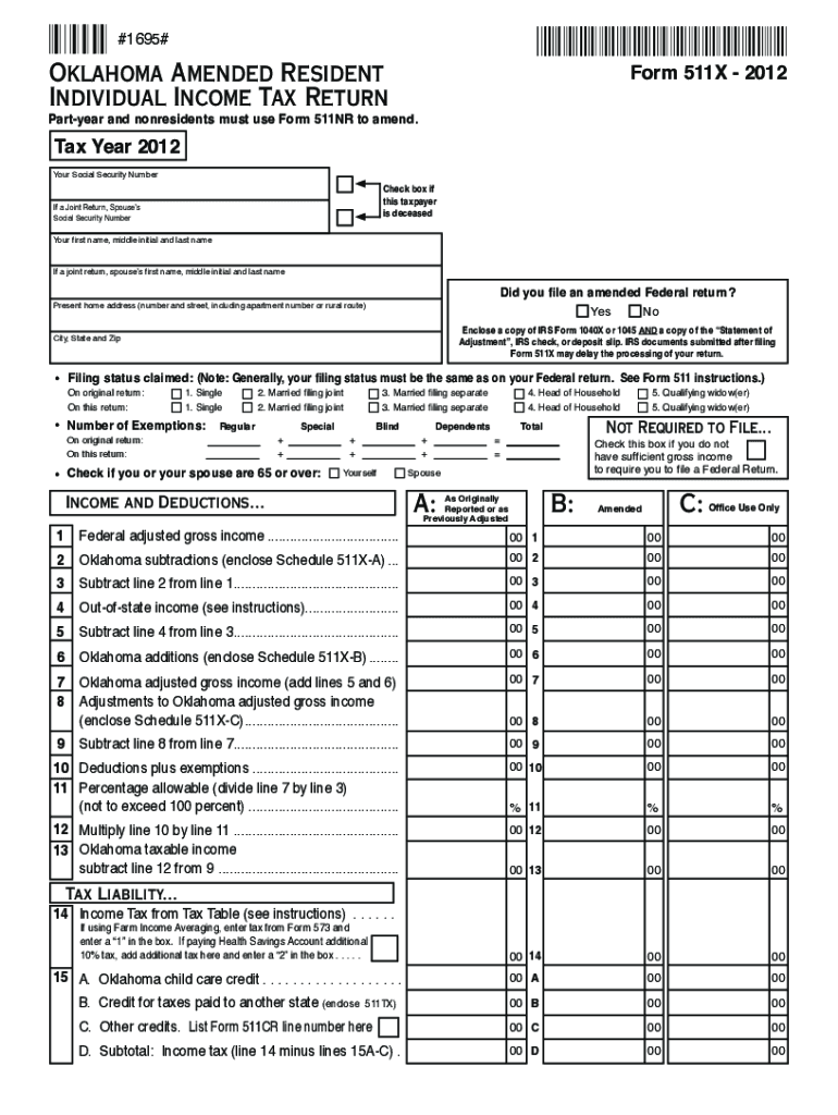  Oklahoma Amended Tax Return Form Fill and Sign Printable Template 2012-2024