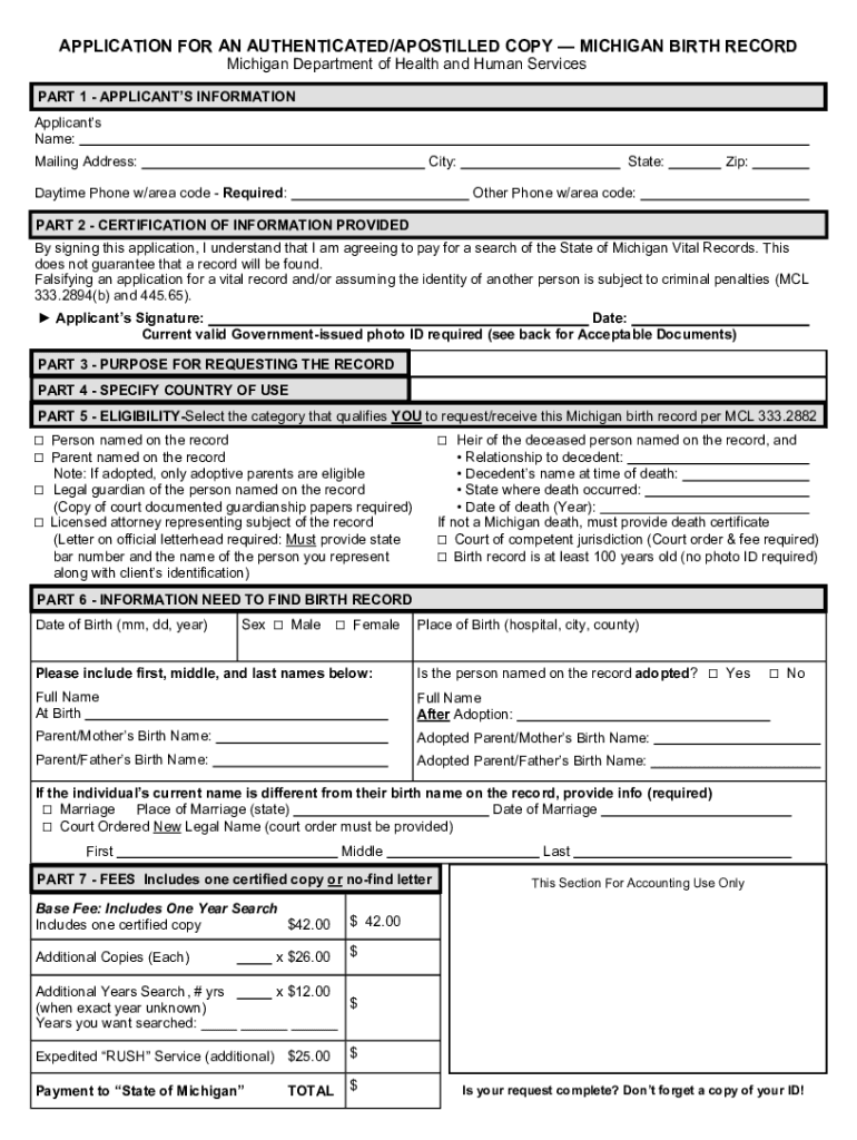  Forms Justia CommichiganstatewideJustia Michigan Birth Record Application for an 2022-2024