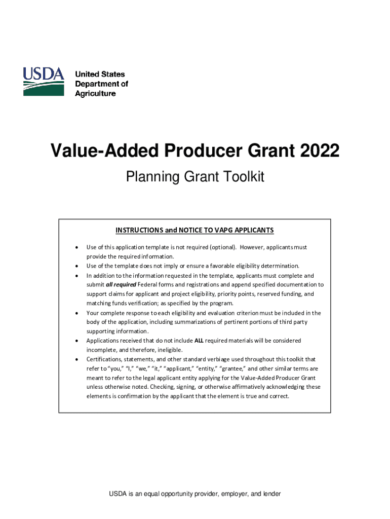  USDA Value Added Producer GrantVAPG ProgramAgricultural Marketing Resource CenterUSDA Value Added Producer GrantFederal Register 2022-2024