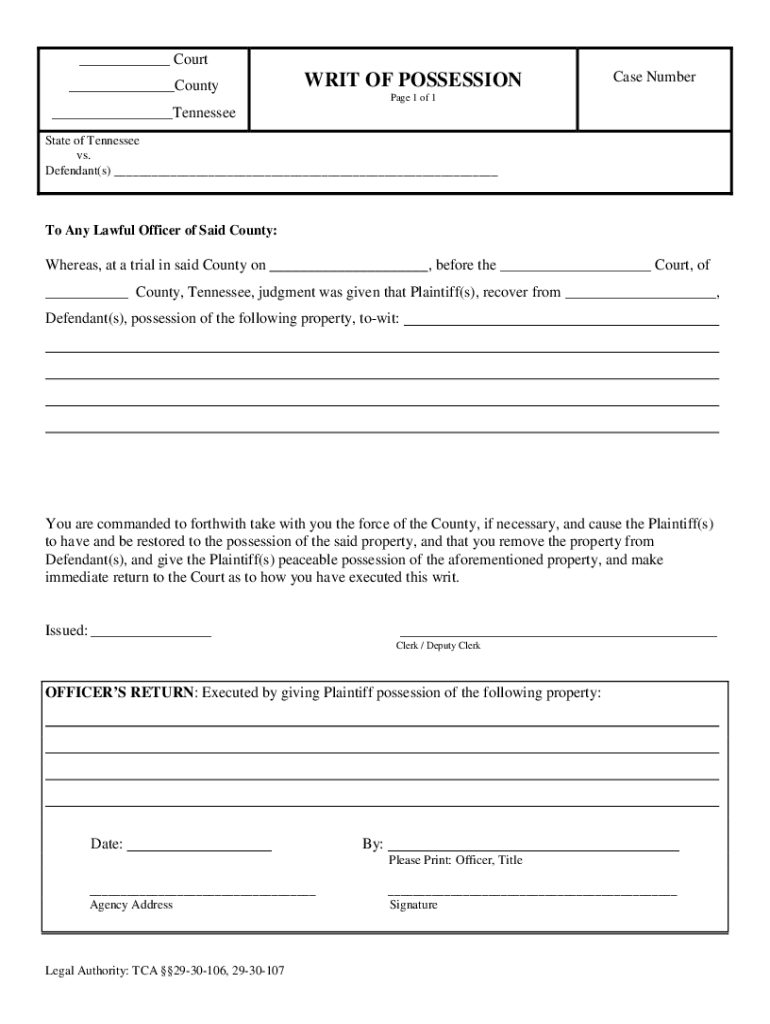 Court Countywide of POSSESSION Case Number  Form