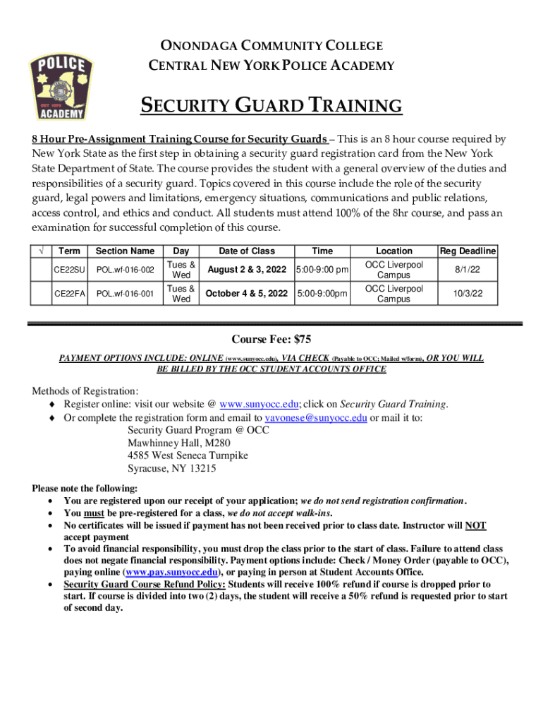 8 Hour Security Course Pre Assignment Knight Training Institute8 Hour Annual Security Course for Guards NY Guardian Group Servic  Form