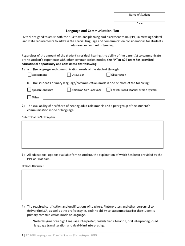  Language &amp; Communication Plan for Ct 2019-2024