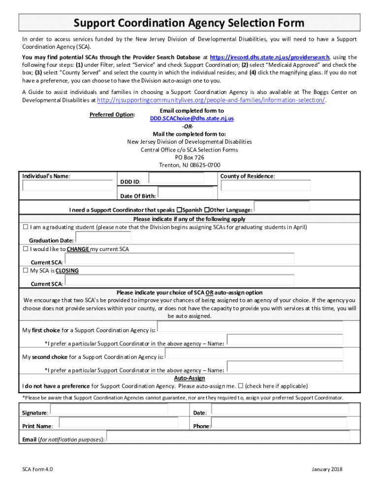  Pcil Org07support Coordination Agency SelectionSupport Coordination Agency Selection Form 2018-2024