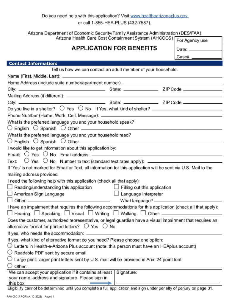  FAA 0001A Application for Benefits 2022
