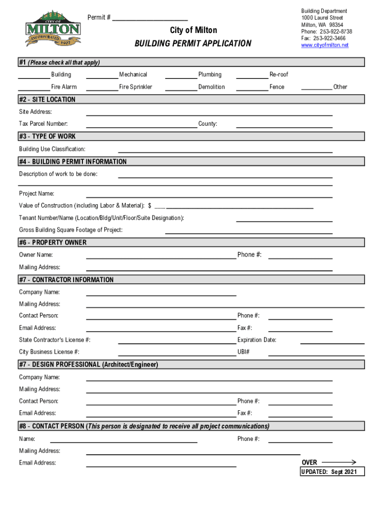 City of Milton BUILDING PERMIT APPLICATION  Form