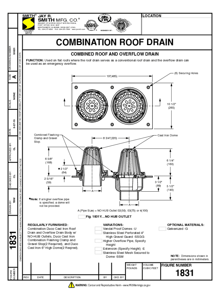 Roofdrainexpress Comjosam 22500 CombinationJosam 22500 Combination Roof Drain &amp;amp; Overflow  Form