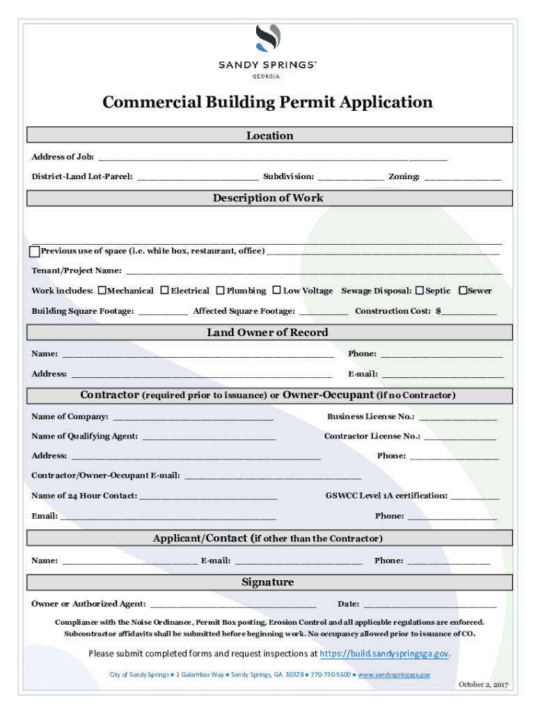 Commercial Building Permit Application City of Sandy Springs  Form