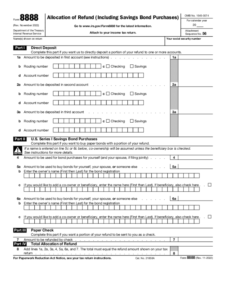  About Form 8888, Allocation of Refund Including IRS Tax Forms 2022-2024