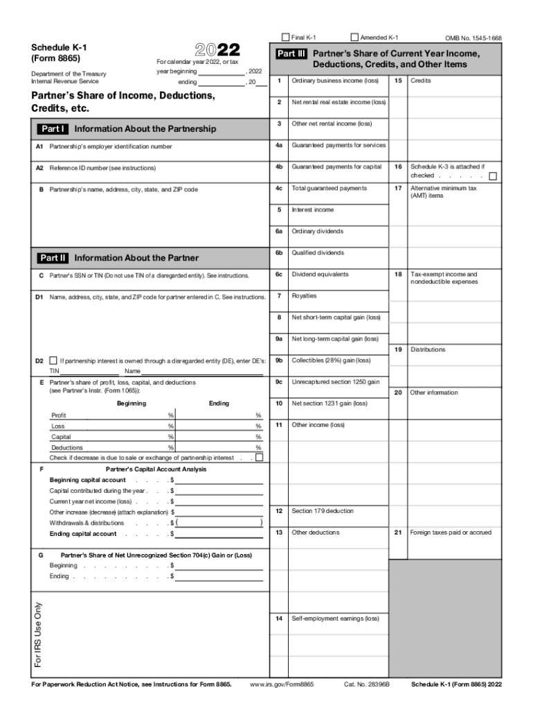  Federal 8865 Schedule K 1 Partner&#039;s Share of IncomeFederal 8865 Schedule K 1 Partner&#039;s Share of IncomeAbout Form 8865, 2022-2024