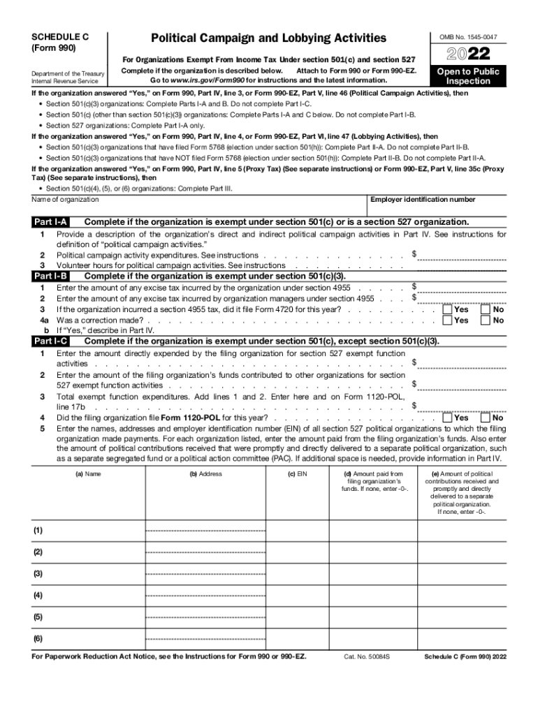  Instructions for Schedule C Form 990 Internal Revenue Service 2022-2024