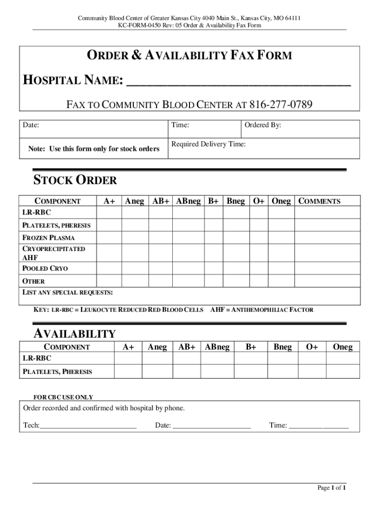 Npino Commedical Supplies1104036847 CommunityCommunity Blood Center of Greater Kansas City in Kansas City  Form