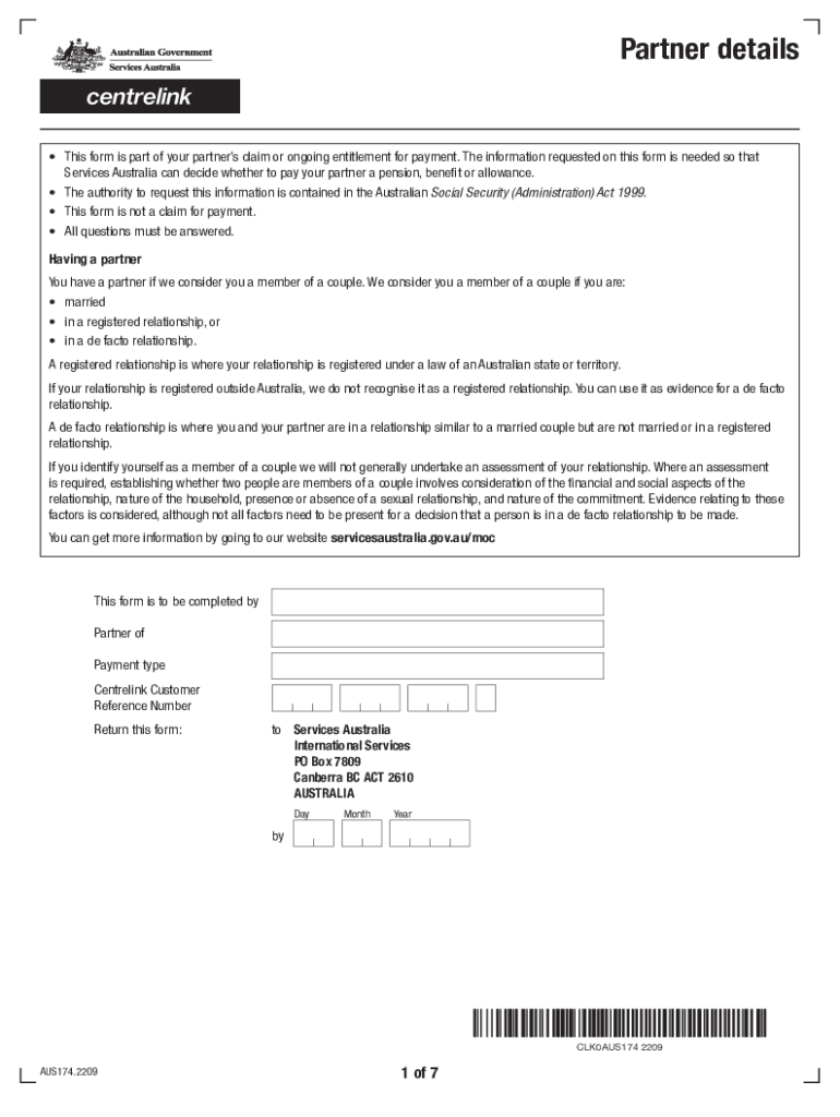 Partner Details Services Australia  Form
