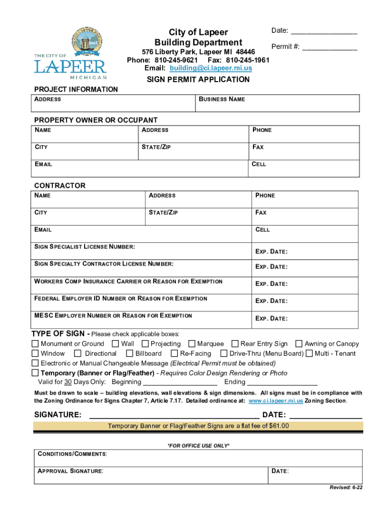 Michigan Application Permit  Form