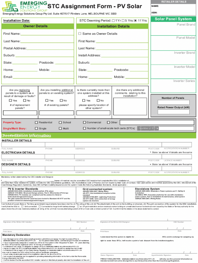  Emergingenergy Com AuimagesDocumentsEMERGING STC Assignment Form PV Solar NAME E ABN 2020-2024