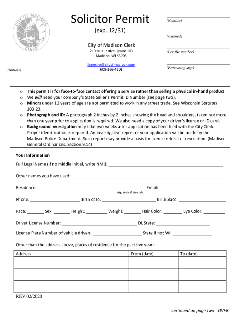 Solicitor Permit City of Madison  Form