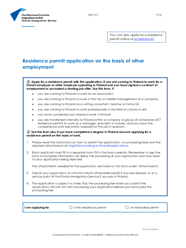 Residence Permit Application on the Basis of Other Employment  Form