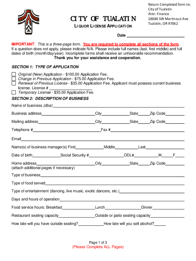 CITY of TUALATIN  Form