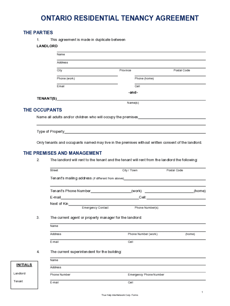  Ontario Residential Tenancy Agreement Standard Form of Lease Fill 2021-2024