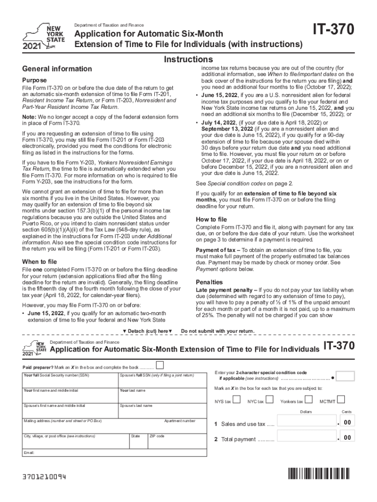  Form it 370 Application for Automatic Six Month Extension of 2020