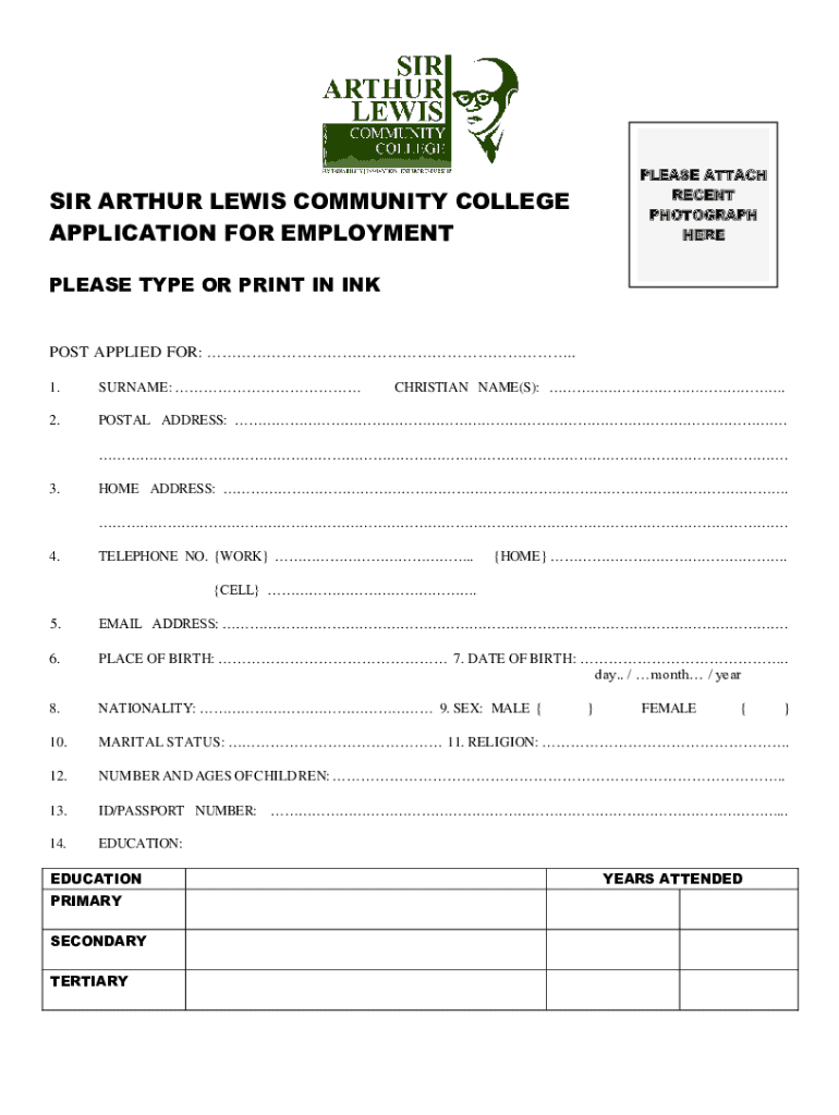 Apply ComenuniversitySir Arthur Lewis Community College Apply Com  Form
