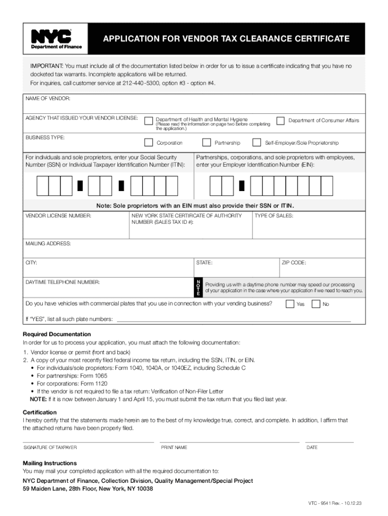  Application for Vendor Tax Clearance Certificate 2023-2024