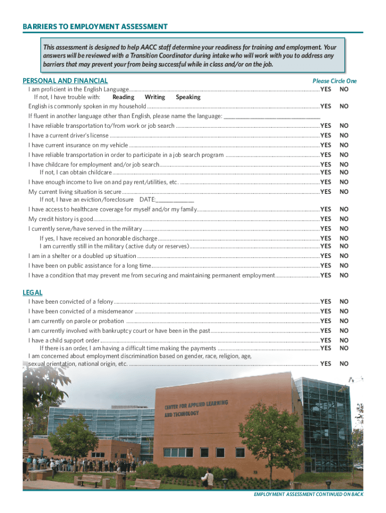 Barriers to Employment Assessment Fill Online, Printable, Fillable  Form