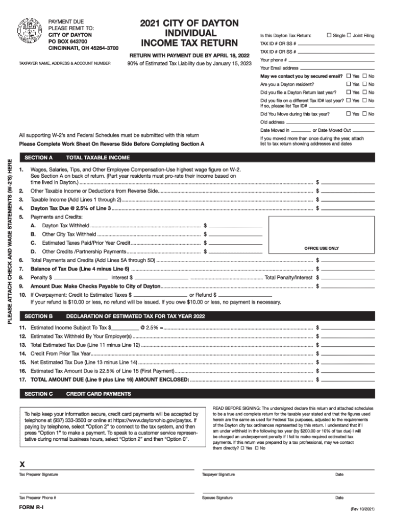  OH Form R I City of Dayton 2021