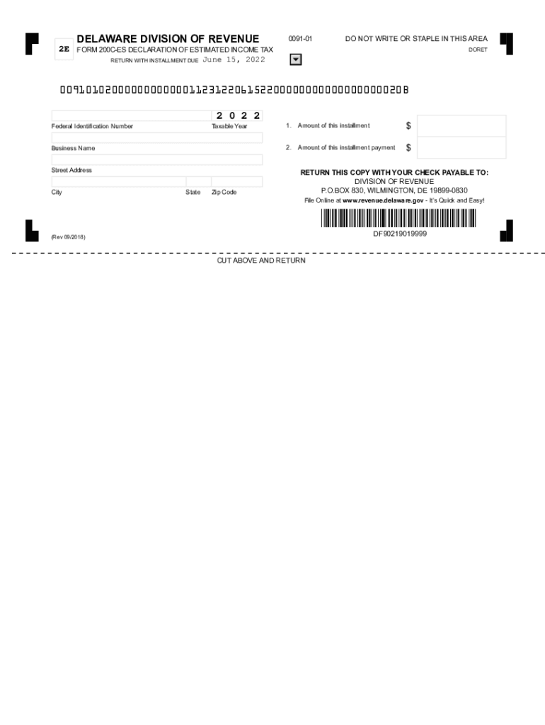 DELAWARE DECLARATION of ESTIMATED FORM 400 ES FIDUCIARY INCOME TAX 3E