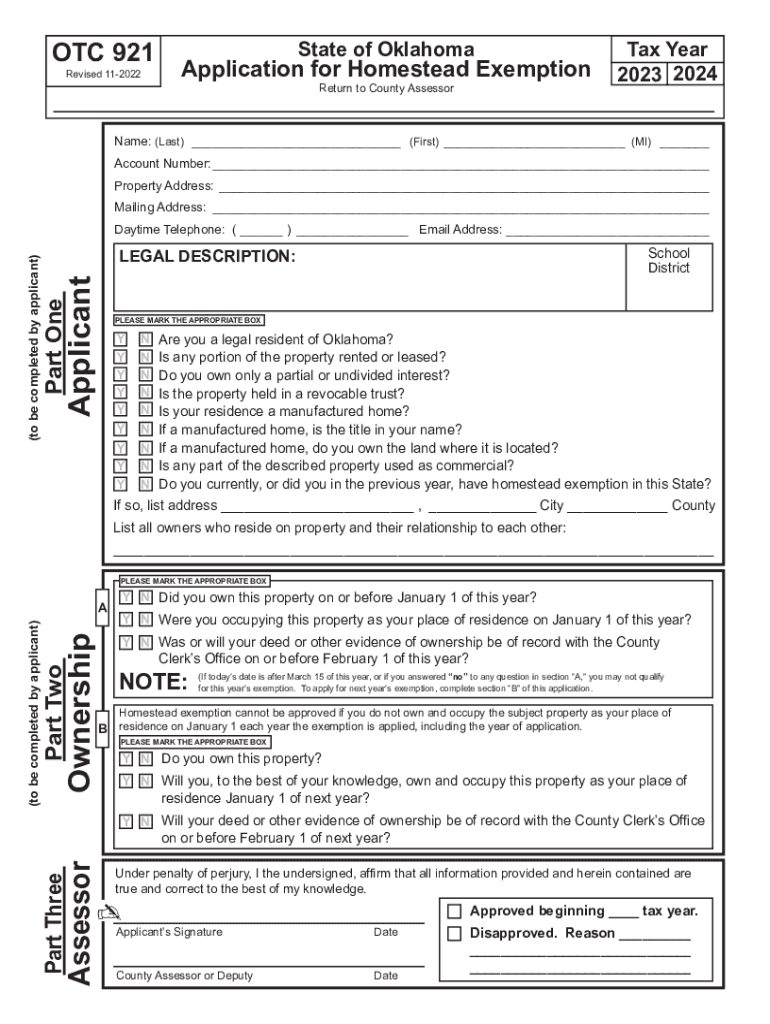  2023 2024 Form 921 Application for Homestead Exemption 2022-2024