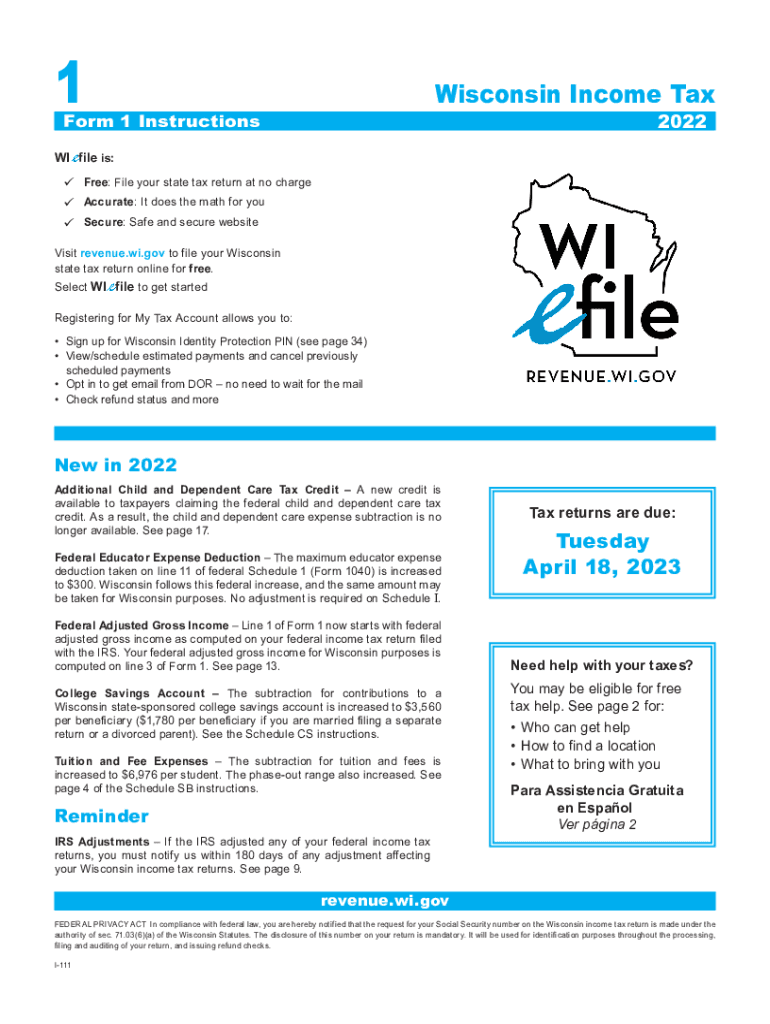  I 111 Form 1 Instructions Wisconsin Income Tax Form 1 Instructions 2022-2024