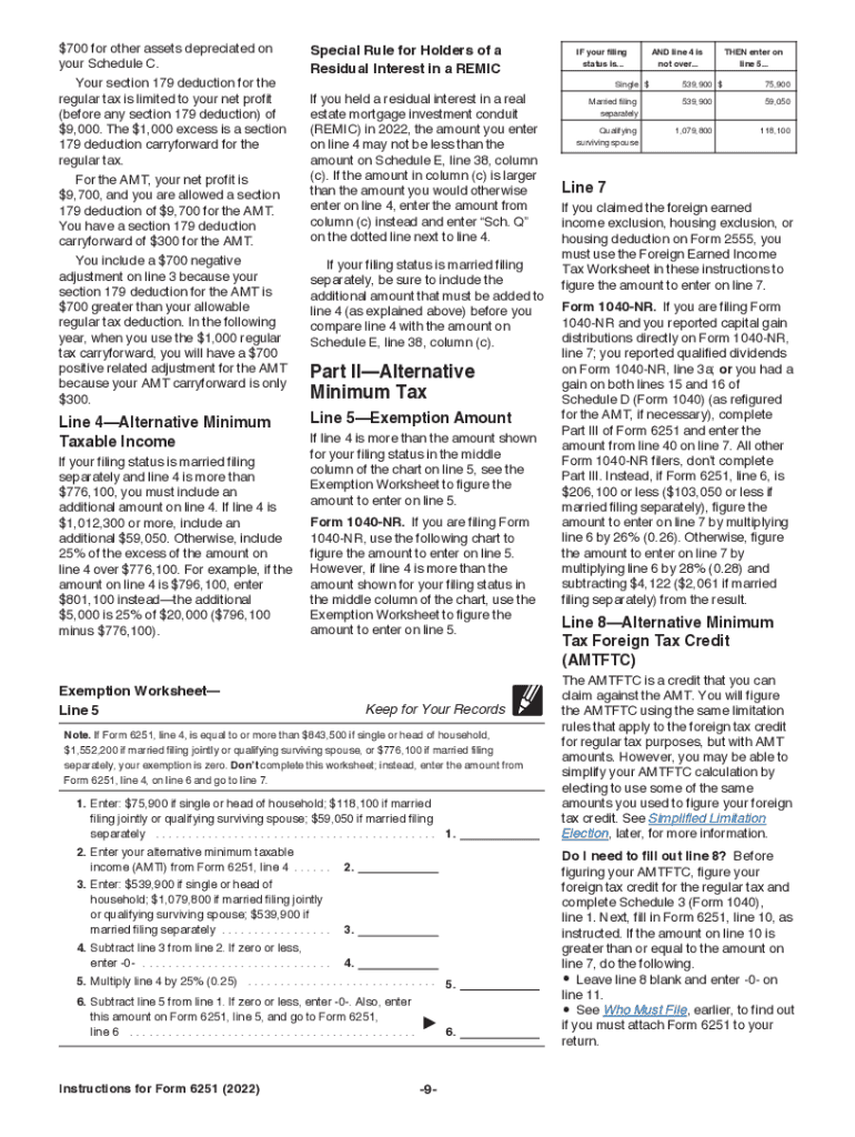  Instructions for Form 6251 Instructions for Form 6251, Alternative Minimum TaxIndividuals 2022-2024