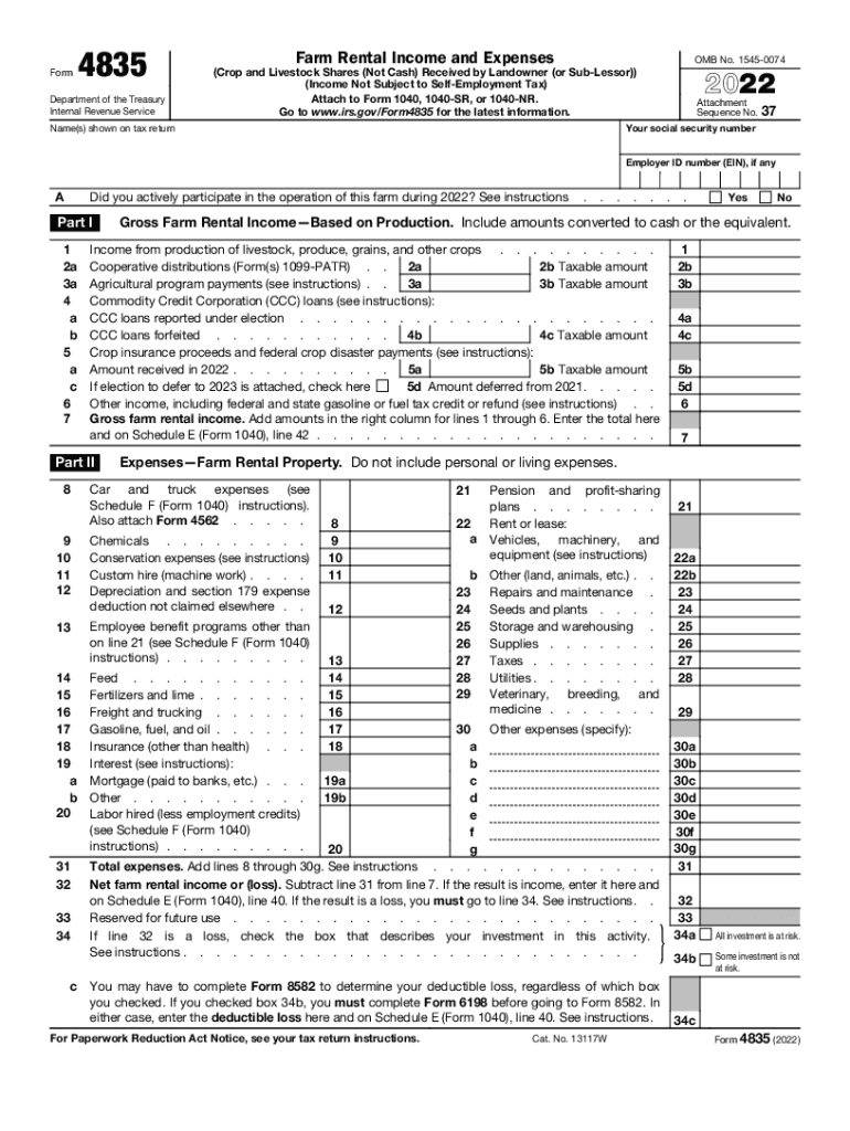  What is Form 4835 Farm Rental Income and Expenses 2022