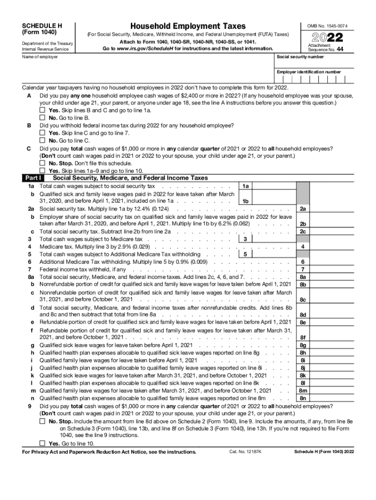  F1040sh PDF SCHEDULE H Form 1040 Department of the Treasury 2022