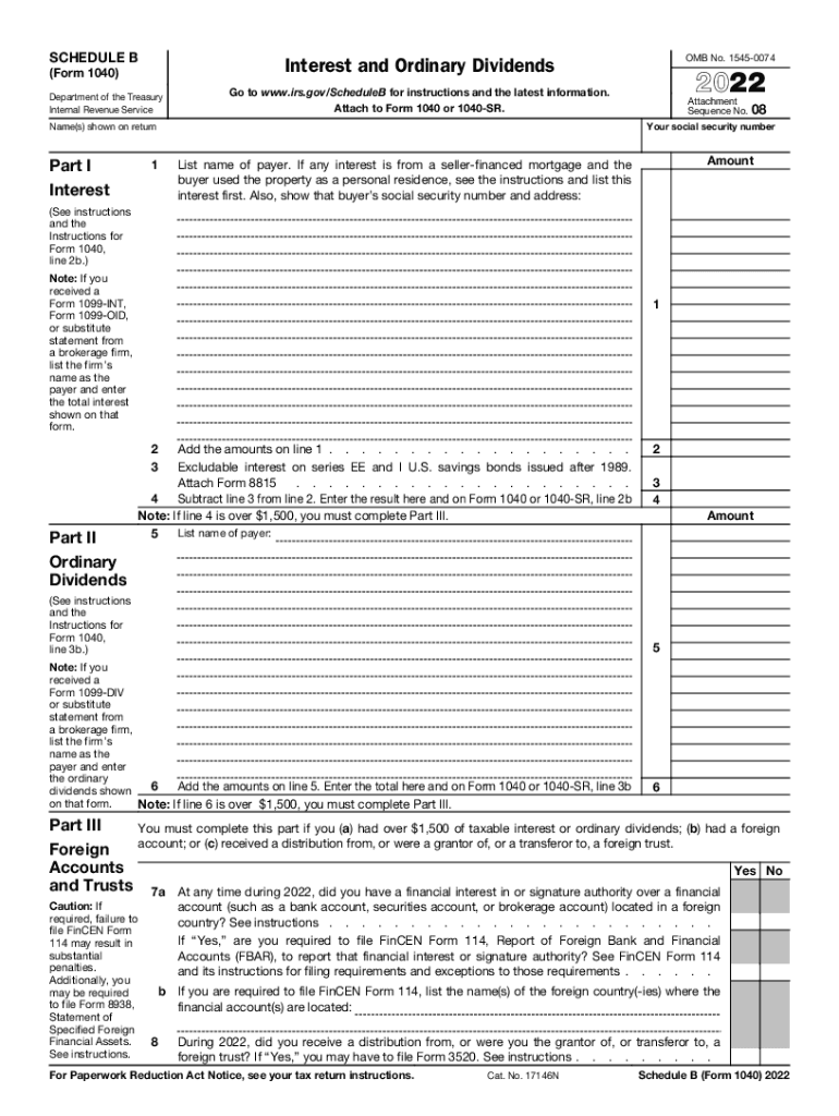  Form 1040 Schedule B 2022