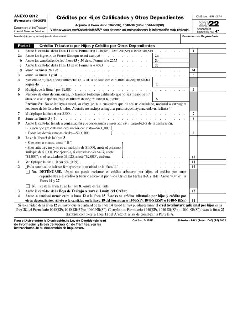  Form 1040 Schedule 8812 Sp 2022