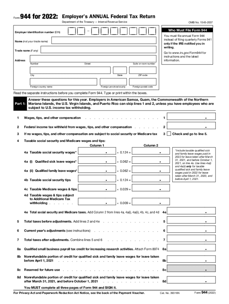  Instructions for Form 944 Internal Revenue Service IRS Tax Forms 2022-2024