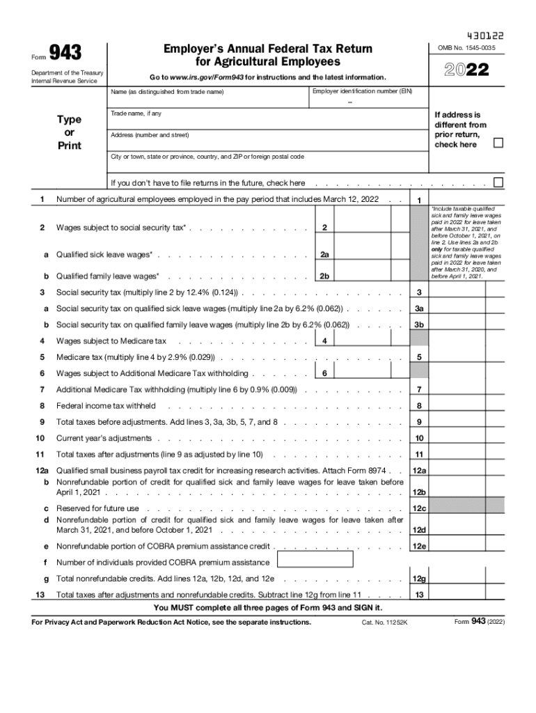 943 Employers Annual Federal Tax Return IRS Tax Forms