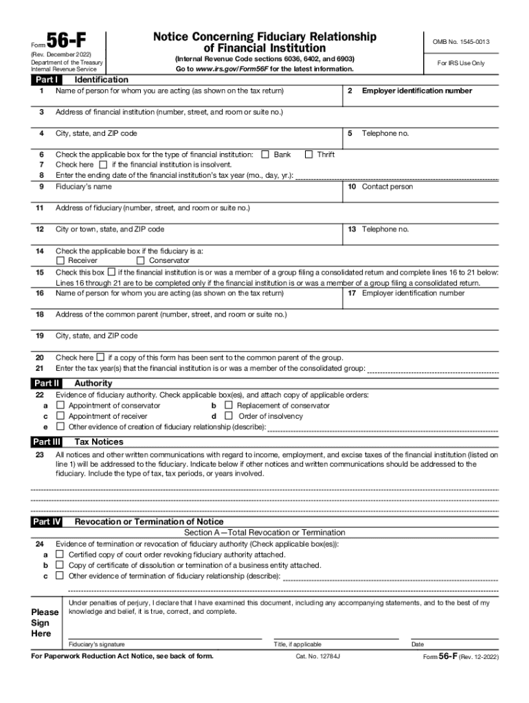  56 F Notice Concerning Fiduciary Relationship IRS Tax Forms 2022-2024
