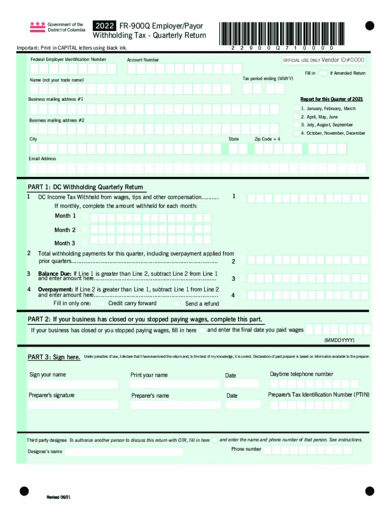  Instructions for FR 900Q Washington, D C 2022-2024