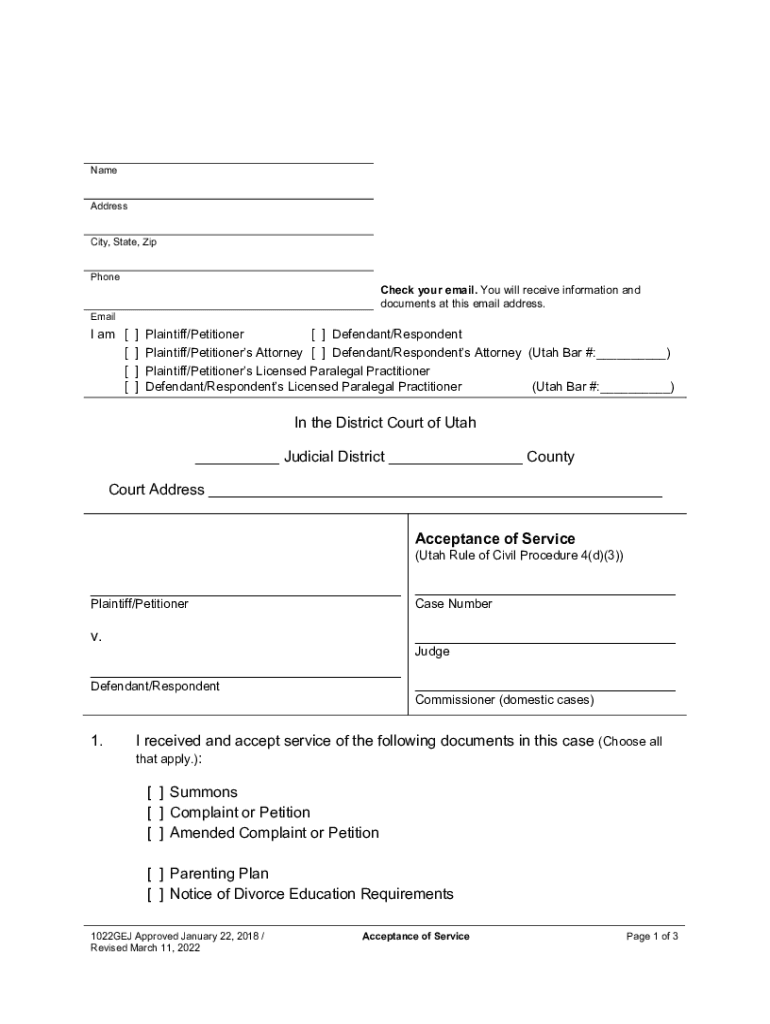  1022GE Acceptance of Service Legacy Utcourts Gov 2022-2024