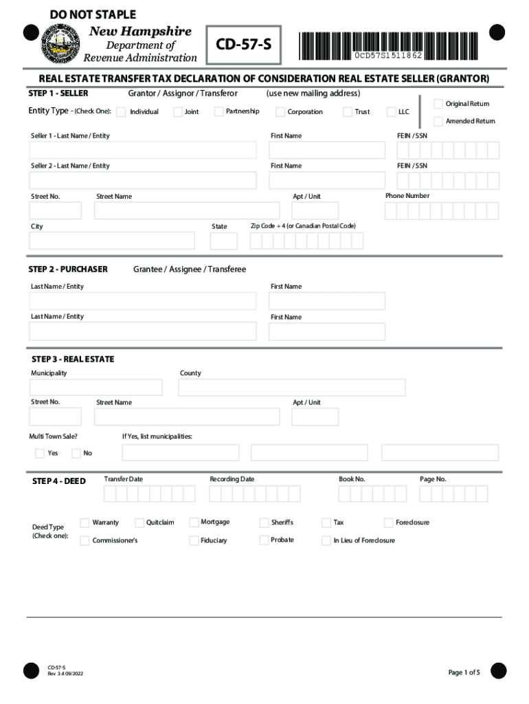  FORM NEW HAMPSHIRE DEPARTMENT of REVENUE ADMINISTRATION CD 57 S REAL 2022-2024