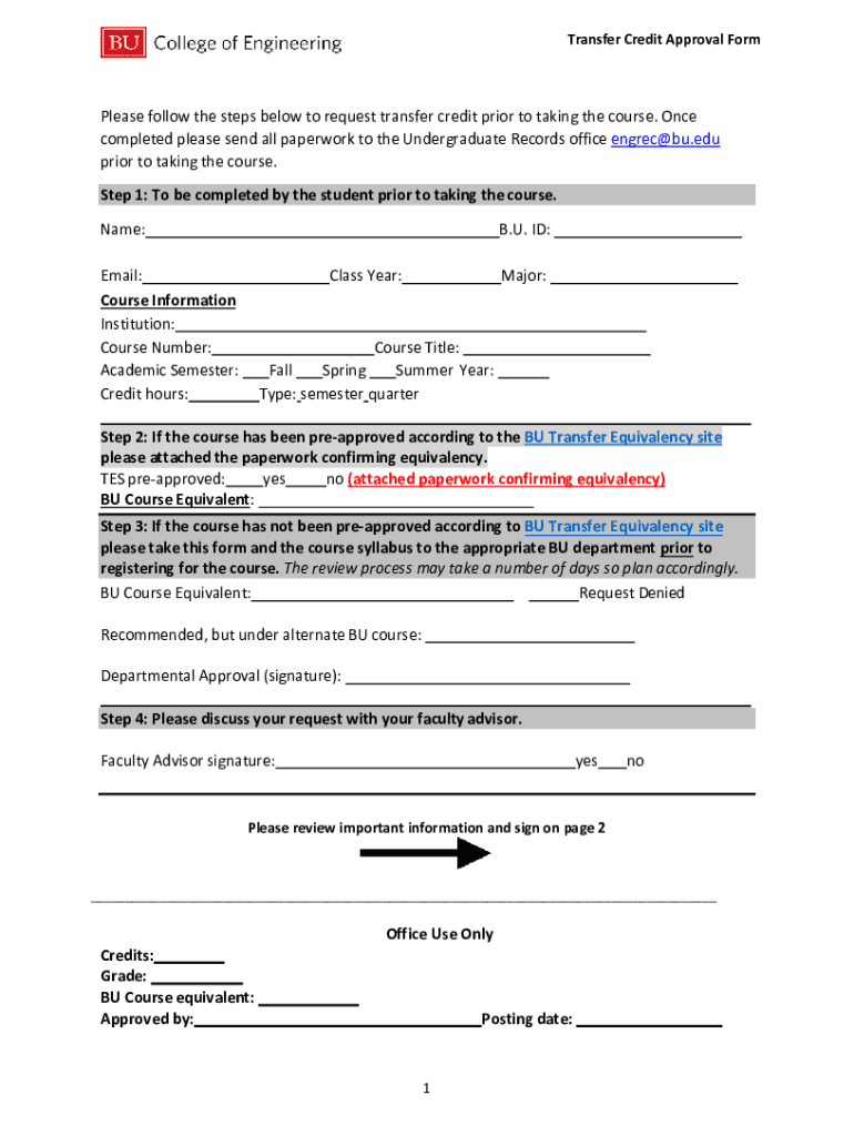 Transfer Credit Approval Formulas Follow the Steps