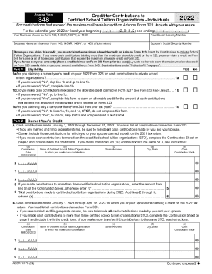 Arizona Form 348 Credit for Contributions to Certified School Tuition 2022- 2023