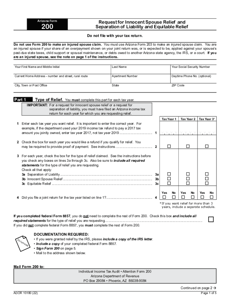  Azdor GovformsindividualInnocent Spouse ReliefArizona Department of Revenue AZDOR 2022