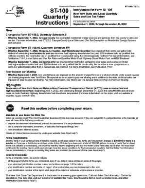 Instructions for Form ST 100 New York State and Local Quarterly Sales and  Use Tax Return Revised 922 2022-2023
