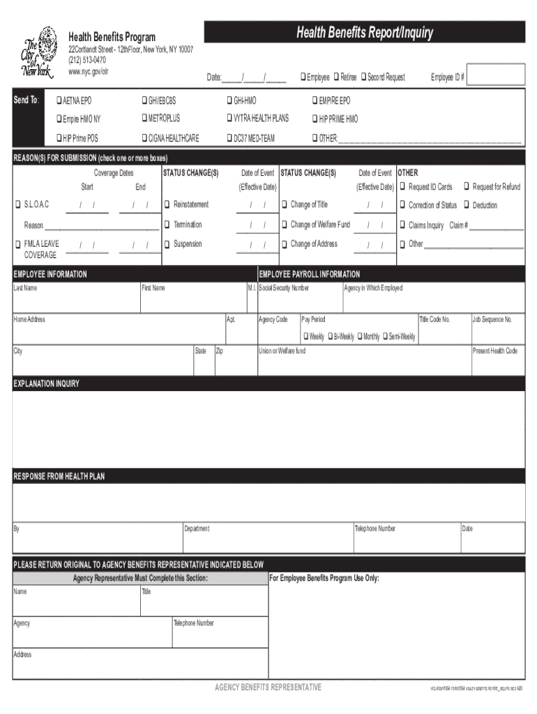 Www1 Nyc GovassetsolrHealth Benefits Program Health Benefits ReportInquiry  Form