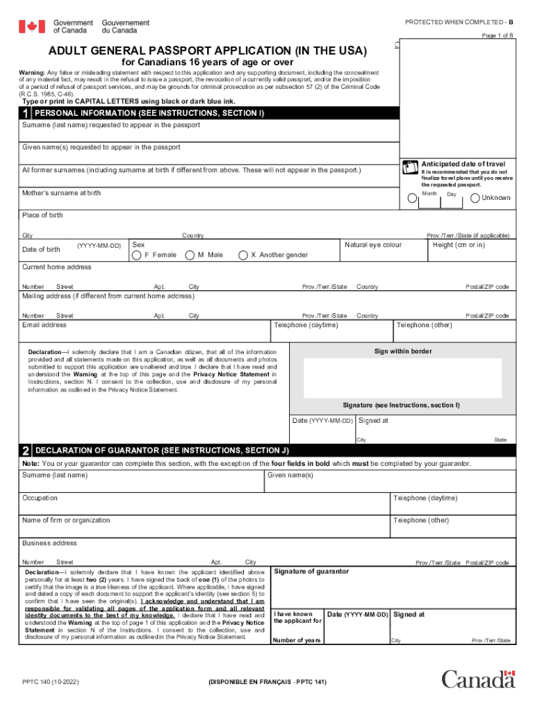 PPTC 140 E Adult General Passport Application in the USA  Form