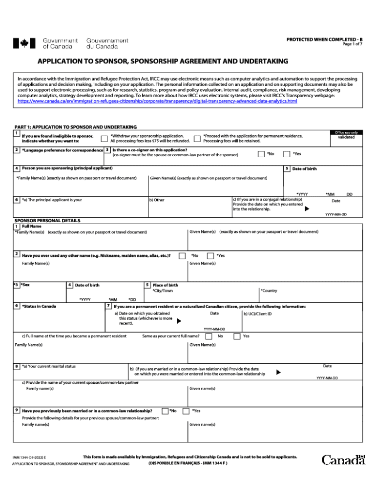  IMM 1344 E Application to Sponsor, Sponsorship Agreement and Undertaking Imm1344e PDF 2022-2024