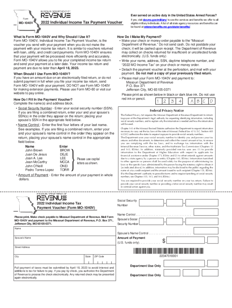 Form MO 1040V Individual Income Tax Payment Voucher
